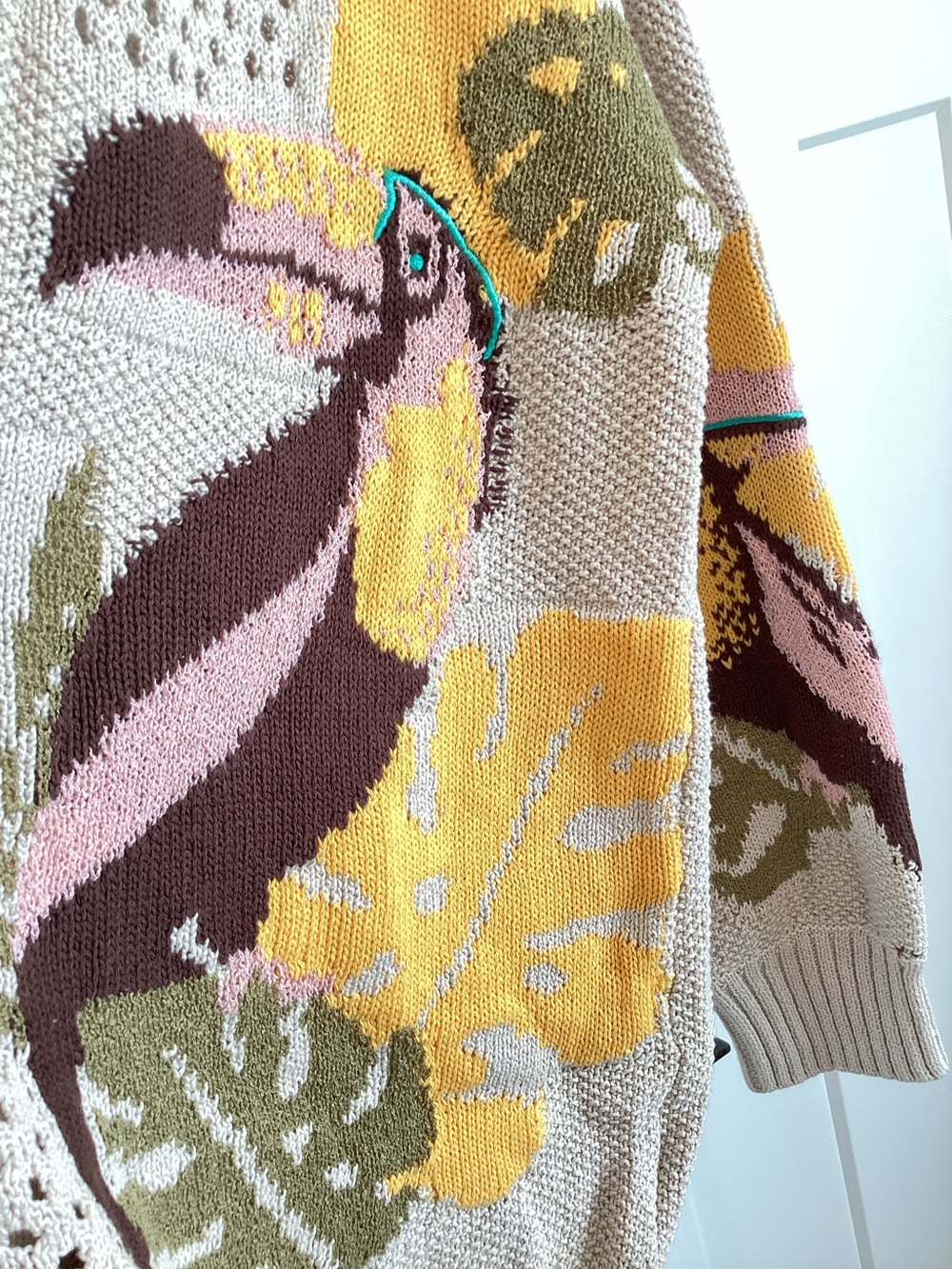 Anthropologie Toucan Cardigan Sweater Open Knit Long Sleeve New Large Tropical - Picture 12 of 15